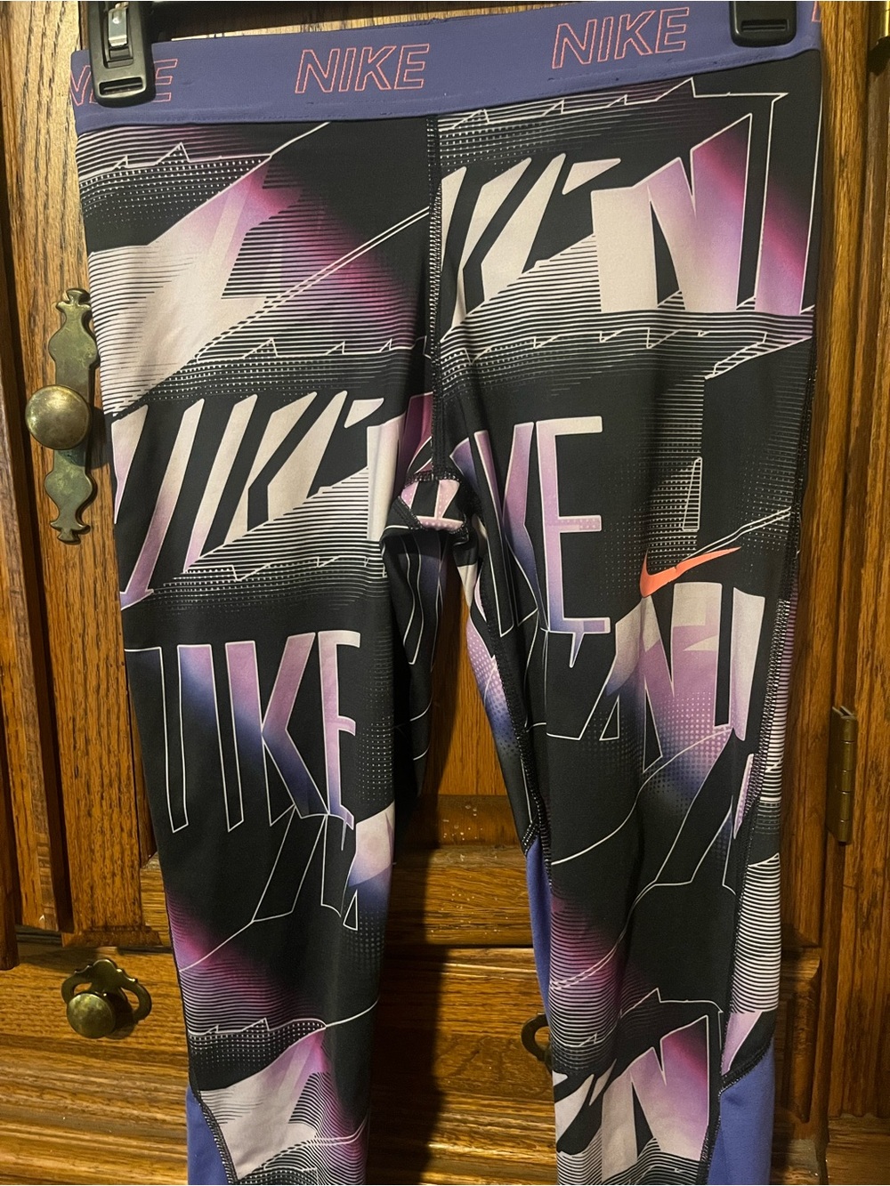 Nike Black and Purple Graphic Girls' Athletic Leggings